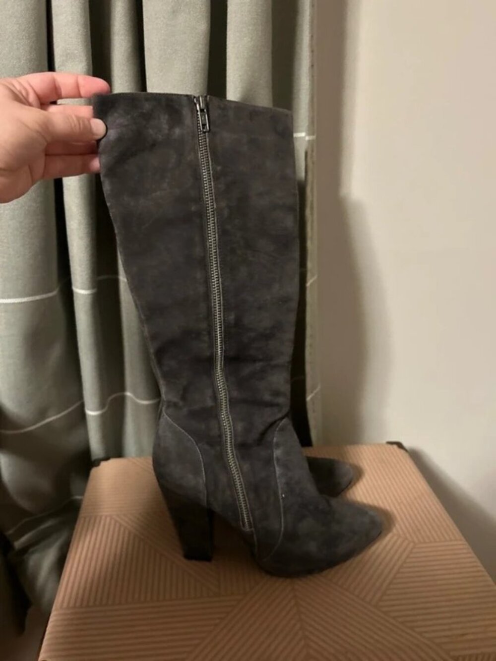 Steve Madden Joan Suede Boots Dark Gray Heel Knee High